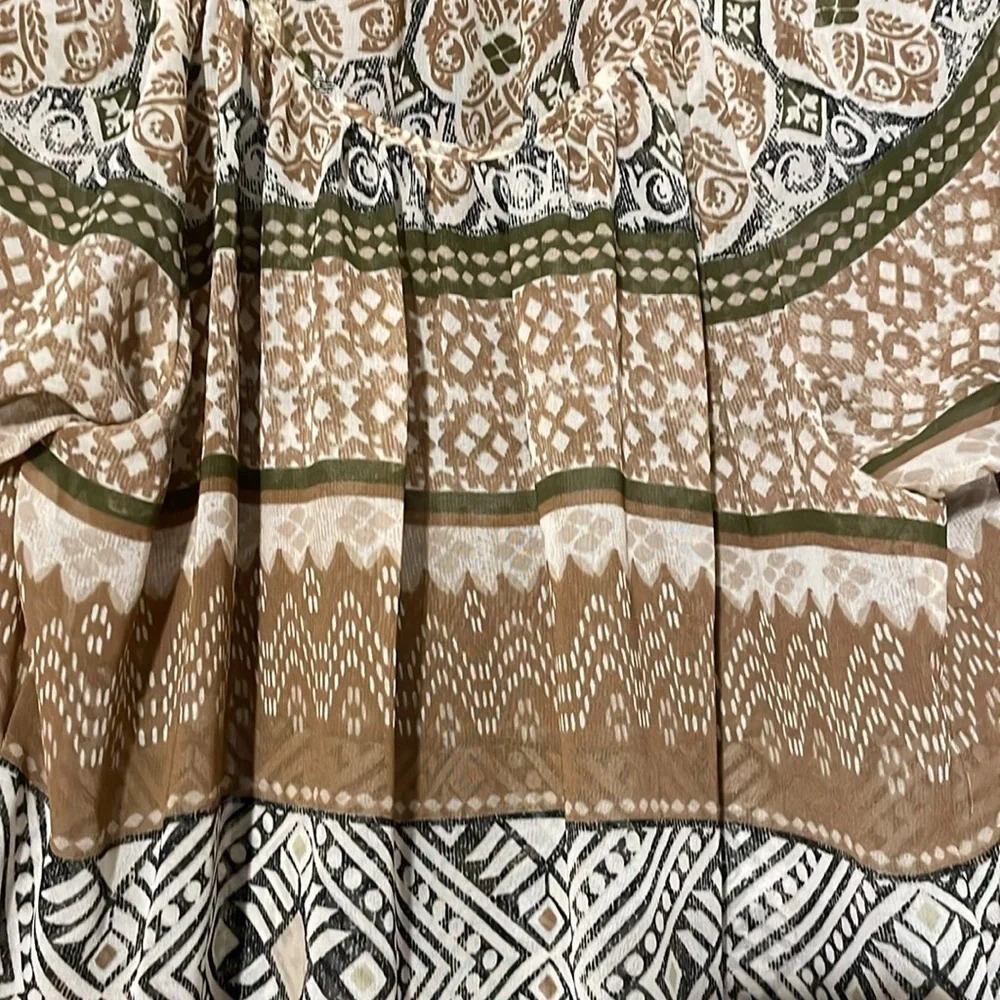 Flowy sheer womens blouse shirt top army green mustard white size m or lg - Picture 2 of 5